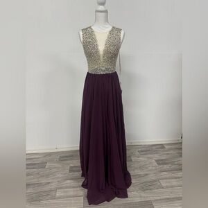 Lux Ivory Beaded Bodice with Plum Chiffon Skirt Prom Dress